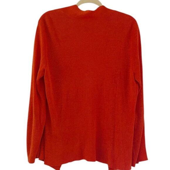 Eileen Fisher Bright Coral 100% Linen Open Front Cardigan Sweater Size Large - Picture 2 of 8